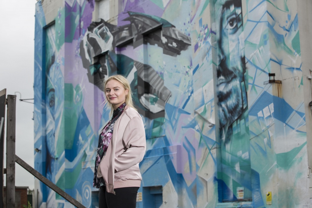 EDITORIAL USE ONLY A giant piece of street art featuring Lapsley, and the cult game WipeOut is painted outside the Littlewoods building in Liverpool by Local artists Replete and Beta, who created the artwork as part of the UKÕs biggest Multi-City street art project, commissioned by ÔGet it Right from a Genuine SiteÕ. PRESS ASSOCIATION Photo. Picture date: Wednesday 25 May 2016. The Liverpool activity is the last in a series of four projects commissioned by the initiative, which is working to promote increased awareness and respect of the value of the UKÕs creative industries, the previous artworks were unveiled in Bournemouth, Cardiff and Birmingham. Photo credit should read: Fabio DePaola/PA Wire