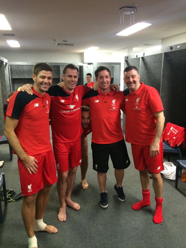 Aldo with Stevie G, Jamie Carragher & Robbie Fowler